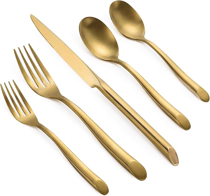 Gold 20-Piece Silverware Set Elegant Stainless Steel Flatware Set Cutlery Set Mirror Polished Dishwasher Safe Service for 4