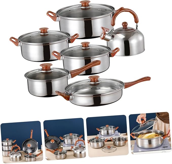 Multifunctional Pot Set 12 Piece Stainless Steel Cookware Steel Pots Pans Easy to Use Cooking