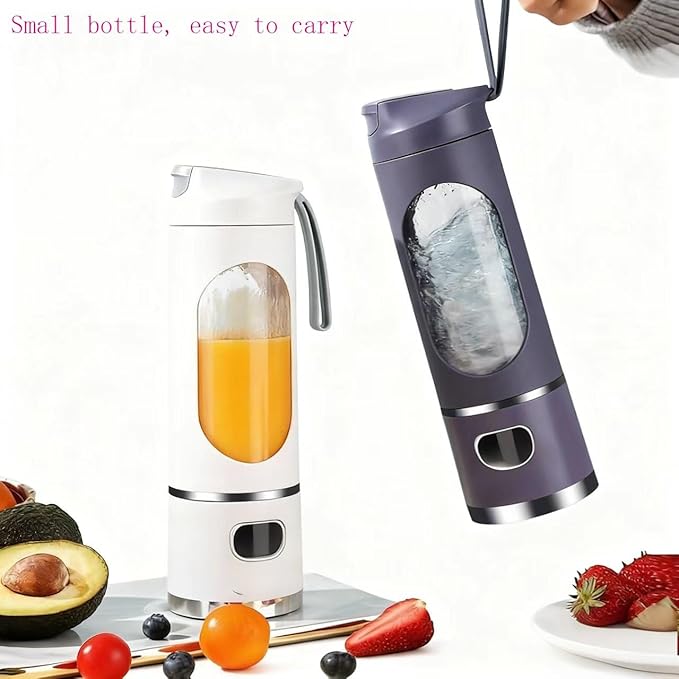 Portable Juice Blender - Three-Speed USB Charging 12-Blade Ice Crusher and Digital Display - Compact and portable with a 450ml capacity for making juice at home and on the go(White)