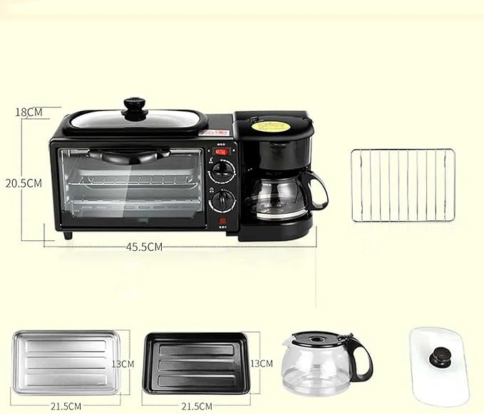3-in-1 Breakfast Station Compact Toaster Oven with Coffee Maker and Griddle Multifunctional Breakfast Maker for Small Kitchens and Apartments
