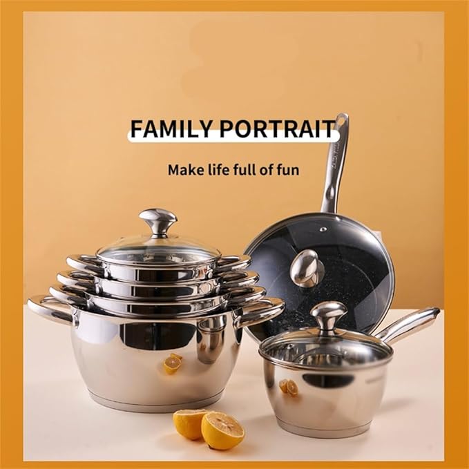 Cookware Thickened Stainless Steel Pot Set Kitchen Household Pot Set of 12 Pieces