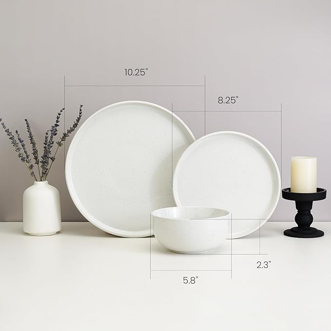 Kitchen Plates and Bowls Set Dinner Set for 4 Handpainted Dinner ware Sets Microwave Safe Plates and Bowls Sets Stone Plate White Stoneware Scratch Resistant (Arctic Frost)