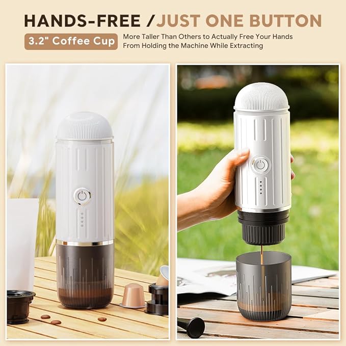 BENFUCHEN Portable Electric Espresso Machine Travel Coffee Maker for Camping On the Go Car Coffee Maker Self-Heating with USB-C With Ground Coffee &amp N Espresso Capsule for RV/Hiking/Office Whi