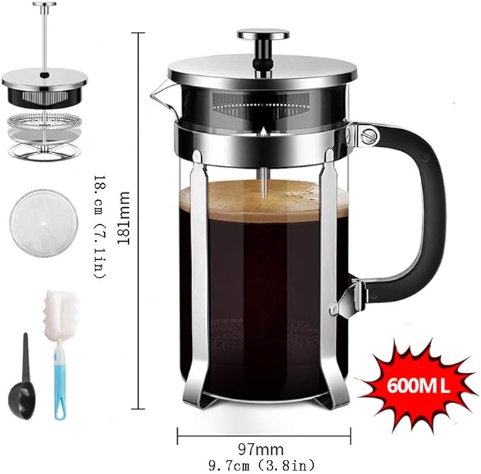 Liudan Coffee Maker French Coffee Machine-304 Durable Stainless Steel Heat Resistant Borosilicate Glass Coffee Machine Filter Household Coffee Machine Tea French Coffee Maker Coffee Press