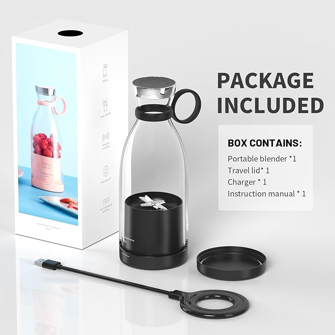 OTPEIR Portable Blender for Shakes and Smoothies with 11.83 Oz Travel Cup and LidDurable Stainless Steel Blades for Juice Blending Performance Black