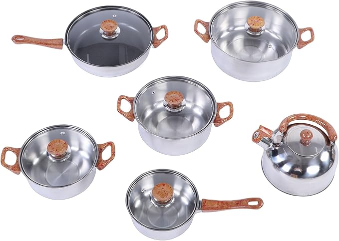Focket Pots And Pans Set Stainless Steel Nonstick Cookware Set with Multiple Pots Kettle Sauce Pan Frying Pan for Induction Gas Stovetop
