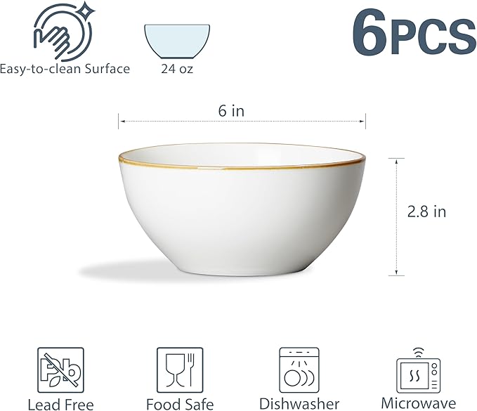 ONEMORE 24 oz Cereal Bowl Set and Dinnerware SetsKitchen Plates and Bowls Scratch Resistant Microwave &amp Dishwasher Safe
