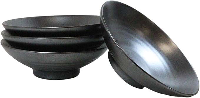 Ebros Gift Iron Black Clay Underglaze Technique Tetsu Kesho Porcelain Dinnerware Kitchen Set Asian Japanese Restaurant Supply (Pack Of 4 Large Ramen Soup Dinner Bowl 36oz)