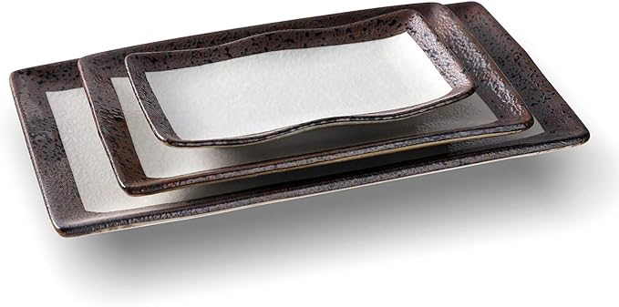 Stone Lain Lucy Porcelain 3-Piece Rectangle Serving Plate Set Beige