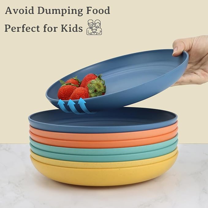 Wrova wheat straw bowls and plates sets with 16oz mugs - unbreakable dinnerware sets of 22 - Colorful Series