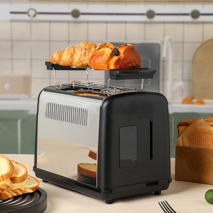 Touchscreen 2 Slice Toaster with Stainless Steel Construction Offering Six Levels and Bread Type Options for Consistent Toasting of Muffins Bagels Waffles