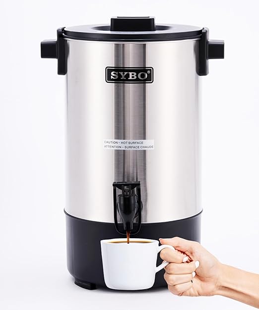 SYBO SR-CP30C Commercial Grade Stainless Steel Percolate Coffee Maker Hot Water Urn for Catering Hot Beverage Dispenser 30-Cup 3.5L Metallic