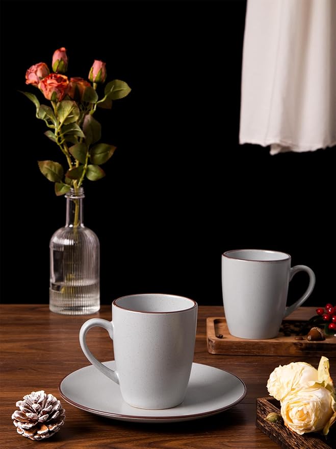 Famiware Venus Plates and Bowls Sets with Coffee Mugs Set 18 Pieces Stoneware Dinnerware Sets Ligth Gray