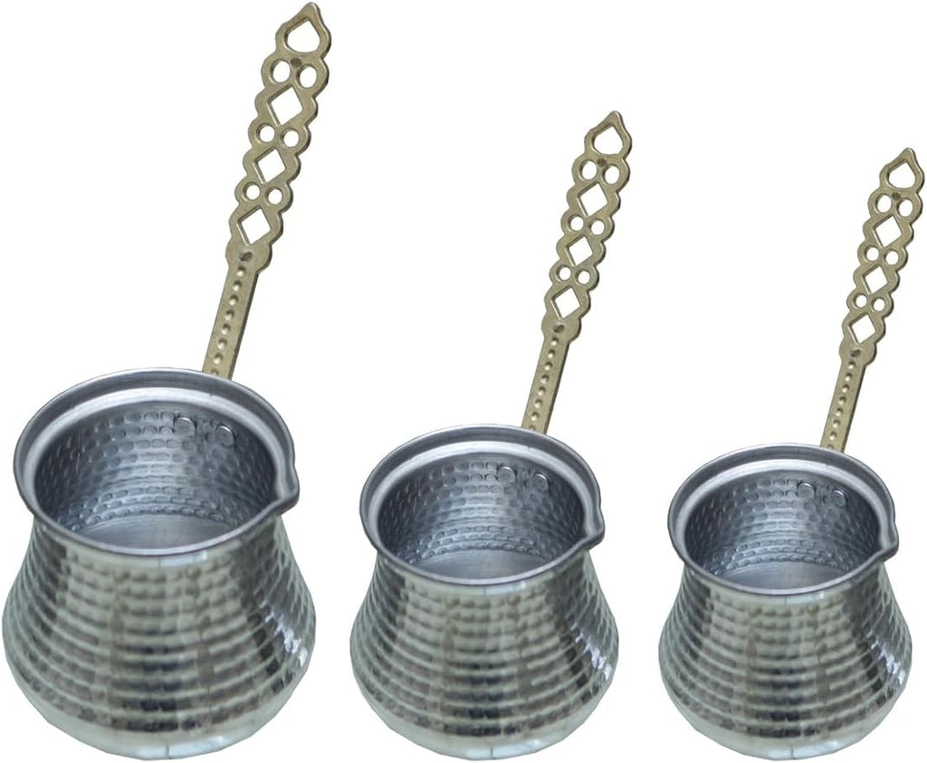 Coffee Pot Set Aluminum 3-Piece Traditional Turkish Coffee Maker Set Silver Finish for Authentic Brewing Experience One Size - Aluminum One Size
