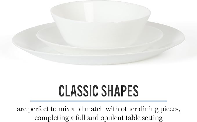 Martha Stewart Opalton 18-Piece Dinnerware Set – Chip and Break Resistant Opal Glass Plates and Bowls Lightweight White Dinner Set for 6 Microwave and Dishwasher Safe