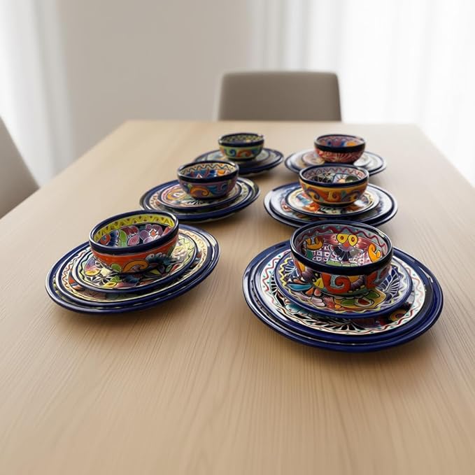 Handmade Talavera 24-Piece Dinnerware Set | Mexican Pottery (Seats 6)