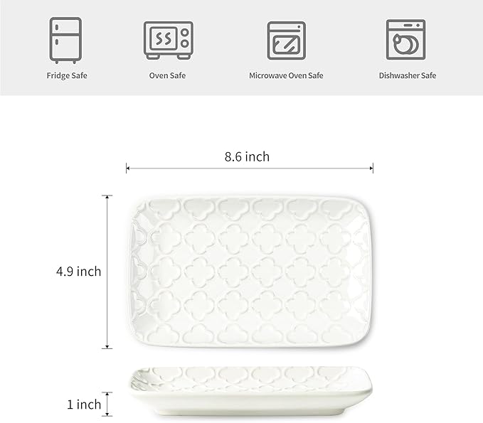 Sureasy Dinnerware Sets 16-piece + 8 inch Rectangular Salad Plates Set of 4 White