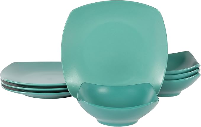 Gibson Home Zen Buffet Matte Porcelain 8 Piece Chip and Scratch Resistant Plates and Bowls Dinnerware Set - Green Service for 4 (8pcs)