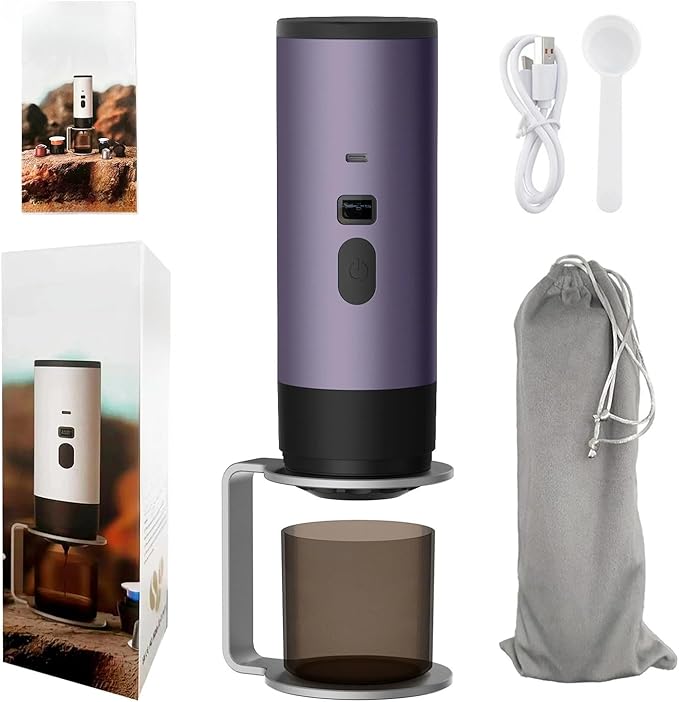 Portable Electric Espresso Coffee Maker Rechargeable Capsule Machine 90ML Tank 120ML Cup 5 Colors (Dark Night Purple High-end Edition with Stand Velvet Bag)