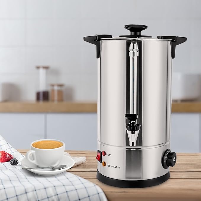 10L Commercial Coffee Urn Commercial Coffee Maker Temperature Adjustable Stainless Steel Coffee Dispenser 1000W 110V Portable Electric Large Hot Drink Dispenser Electric Coffee Maker Urn for Cafes