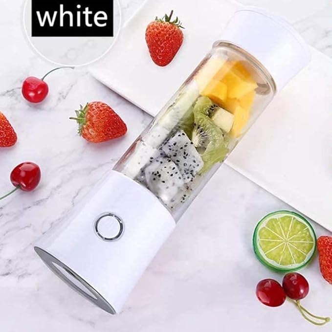 Portable Blender Smoothie Juicer Cup - Six Blades in 3D 480ml Fruit Mixing Machine with 4000mAhMixer Fruit Rechargeable Personal Size USB Home Jucie Blender Bottles (Color : White)