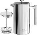 MERMOO YILAN French Press 34oz Insulated Stainless Steel Coffee Maker Unbreakable Coffee Press Easy to Clean for Home Camping Travel (Silver)