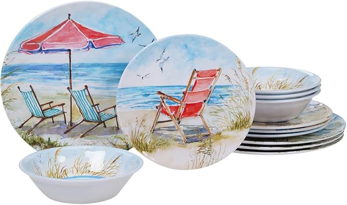 BLACK FOREST DECOR Beach Chairs 12-Piece Dinnerware Set Decorative Accent 11 Dia.