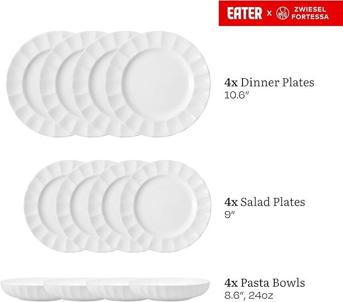 Eater x Zwiesel Fortessa Parasol Bone China 12 Piece Dinnerware Set (Service for 4) White