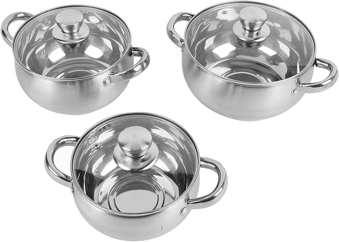 TOPINCN Stainless Steel Soup Pot 3PCS Set Cooking Pots Kitchen Nonstick Kitchen Induction Cookware Set Works with Induction Electric Cooktops Dishwasher