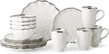 Regency Silver 16-Piece Porcelain Dinnerware Set – Elegant Silver-Trimmed Plates Bowls &amp Mugs – Service for 4 – Durable Dishwasher-Safe Tableware for Everyday Dining &amp Special Occasions