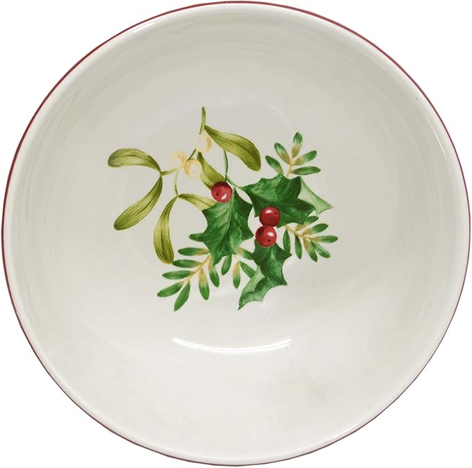 222 Fifth Christmas Foliage 12-Piece Porcelain Dinnerware Set for 4 - Glossy White Plates and Bowls Sets with Green Holly and Berry Design Durable Ceramic Dish Set for Holiday Dining Elegant Dishes