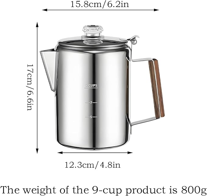 Camping Coffee Pot – Heat-Resistant Stainless Steel Build Quick Brew Portable Percolator Easy-Clean Handle Coffee Maker | Perfect for Outdoor Adventures Picnics Travel Home Kitchen and Group