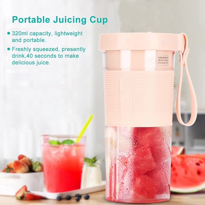 Portable Electric Juicing Cup Rechargeable Juicer with Three Leaf Stainless Steel Blades 2000mAh USB Rechargeable Battery 320ml Food Grade TRITAN Cup for Travel Home Office Use (320ml)