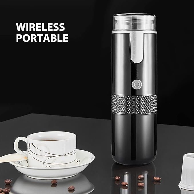 Portable Coffee Machine Compact and Rechargeable Extracts Delicious Pure Coffee Compatible for Capsules and Ground Coffee Easy to Use for Travel and More