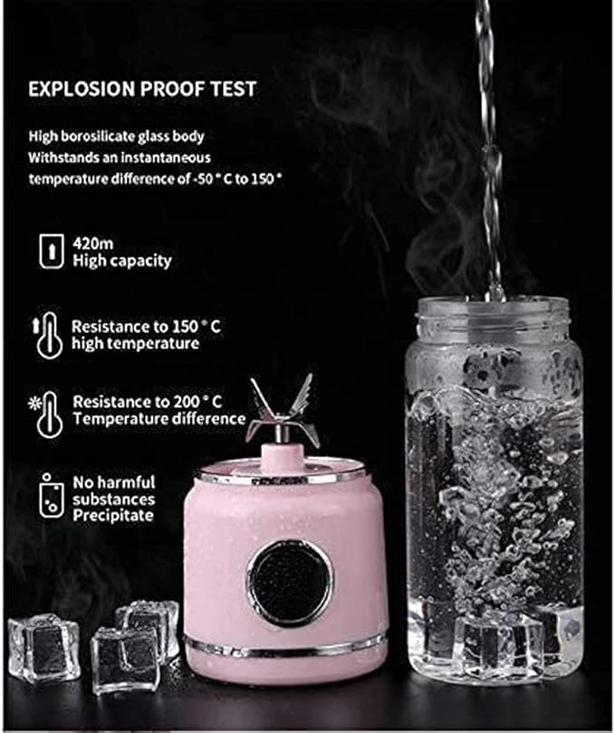 Portable Blender USB Rchargeable Fruit Mixer Machine Personal Size Blenders Moothies And Shakes with 2 Juicer Cup Glass (Color : Pink)