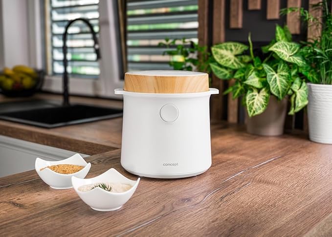 Concept RE3030 Multifunctional Rice Cook Cooker 1.5L | 9 Programs | LED Touch Screen - Heat Keeping Function and Integrated Timer | Healthy Steam Cooking | Wood White