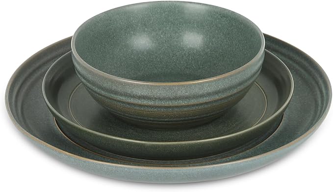 Stone Lain Elio 12-Piece Dinnerware Set Stoneware Plates and Bowls Set Dish Set for 4 Green
