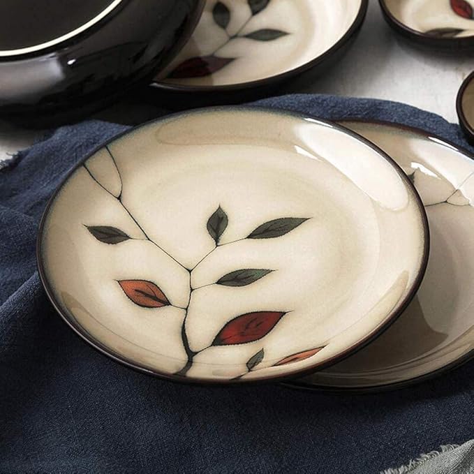 Dinner Plates Pottery Tableware Shabby Vintage Leaf Pattern Porcelain Dinnerware Set 18 Pieces Plates Bowls Combination
