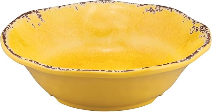 UPware 12 Piece Crackle Melamine Dinnerware Sets Outdoor Dishes Set Plates and Bowls Sets Service for 4 Yellow