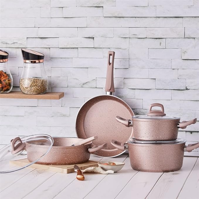 7Pcs/ Set Cookware Set Kitchenware Saucepan Cooking Pot and Pan Set Non- St?ck Granite Stainless Steel Kitchen