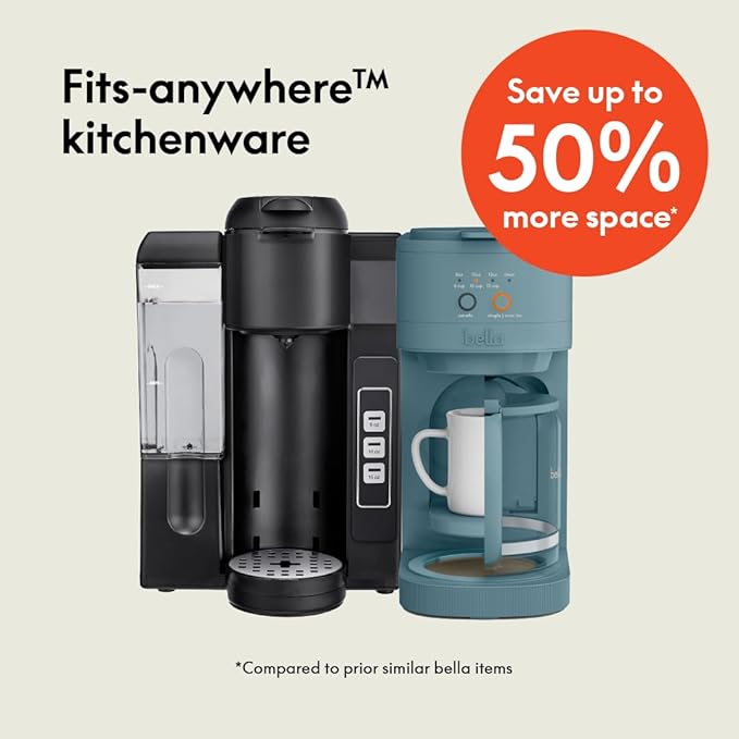 BELLA VersaBrew 2-in1 Coffee Maker K-Cup compatible Brew 3 Sizes Carafes &amp Single Serve Cups Dishwasher Safe Reusable Filter &amp Filter Holder Iced Coffee Function 60oz Tank Surf