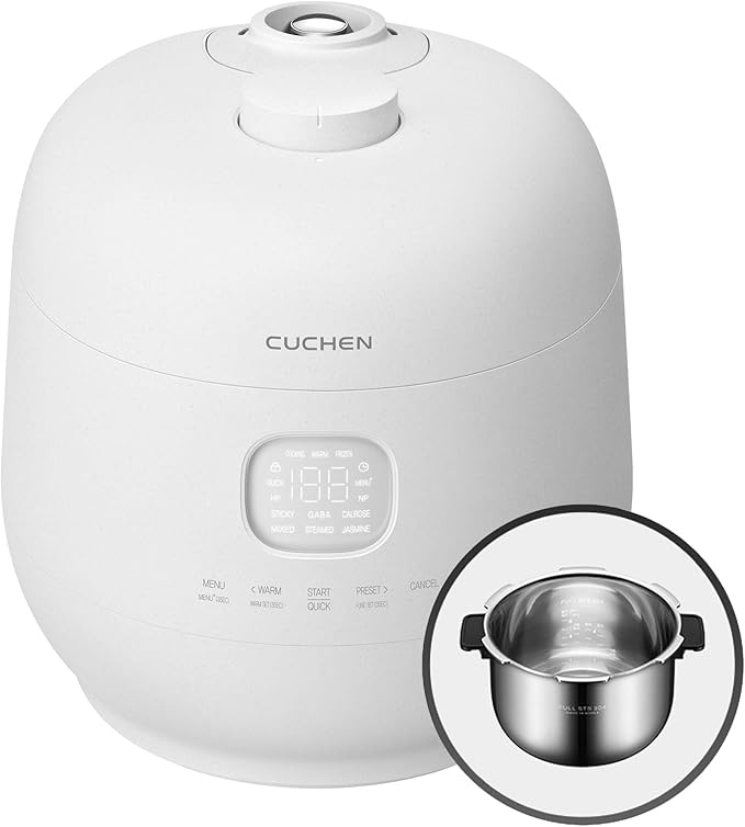 Cuchen 6-Cup Premium IH Pressure Rice Cooker with 304Ti Stainless Steel Inner Pot Dual High/Non-Pressure Modes Voice Guide &amp Auto Steam Clean White (CRH-TWS0610PWUS)