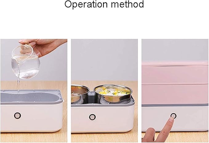 Electric Lunch Box Mini Rice Cooker 2 Layers Steamer Lunch Box for Home Office School Travel Cook Raw Food 2L