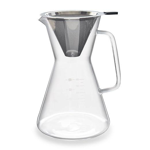 London Sip Glass Pour Over Coffee Carafe Coffee Maker with Reusable Stainless Steel Filter Ergonomic Handle and Easy-Pour Spout 8-Cup (1200 mL)