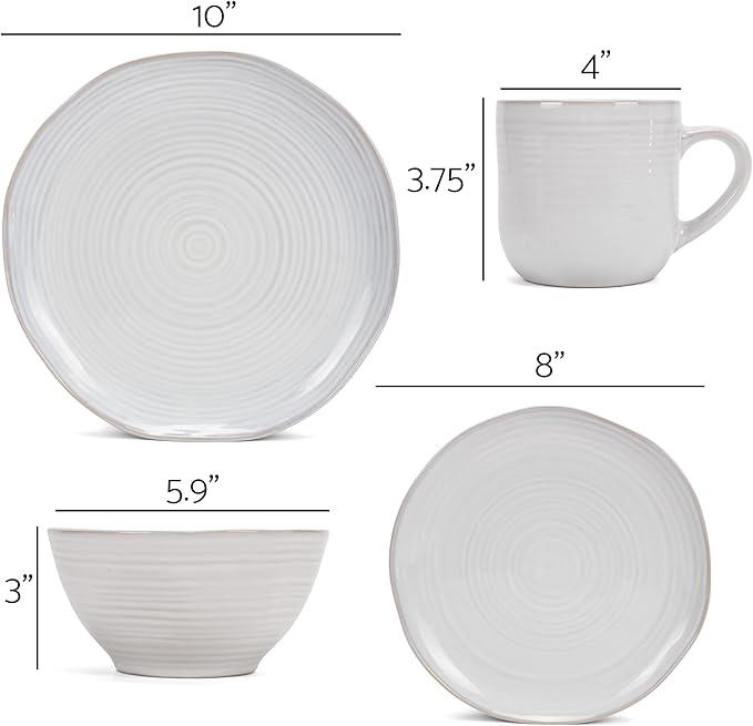 Elanze Designs Reactive Glaze Farmhouse Rustic Boho Ceramic Stoneware Dinnerware 16 Piece Plate Bowl Mug Dish Set - Service for 4 Classic White