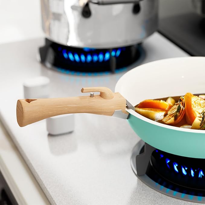 ShanSon 6 Pieces Kitchen Non-Stick Cookware Sets with Removable Handle Stackable Pots and Pans Set Nonstick for Induction Gas RVs Camping Space SavingGreen