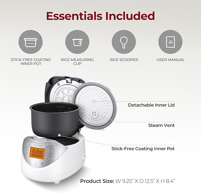 CUCKOO Micom Rice Cooker 6 Cup Uncooked / 12 Cup Cooked Korean Fuzzy Logic Rice Cooker with Delay Timer &amp Keep Warm Setting Versatile Food Steamer with Non-Stick Inner Pot Silver (CR-0632F)