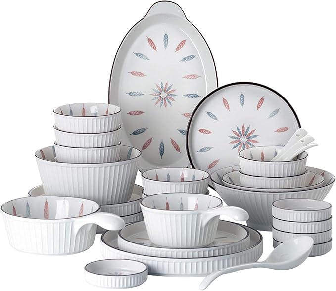 New Dinnerware SetsCeramics Dinner Sets 54 Pieces Vertical Lines Cereal Bowl And Steak Plate Set - Porcelain Japanese Style Dinnerware Set For Family Gathering