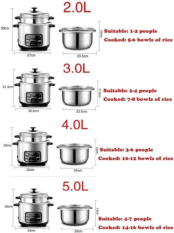 Rice Cookers and Steamer Stainless Steel Liner Electric Food Rice Cooker with Keep-Warm Function 6/3/2/1 cup Portable Travel Small Steamer(Size:3L) zz-0326
