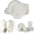 Famiware Dinnerware Set for 4 (12 Piece) and 12oz Mug Set (6 Piece) and 3oz Espresso Cups and Saucers Set- Star Stoneware Dishes - Matte White